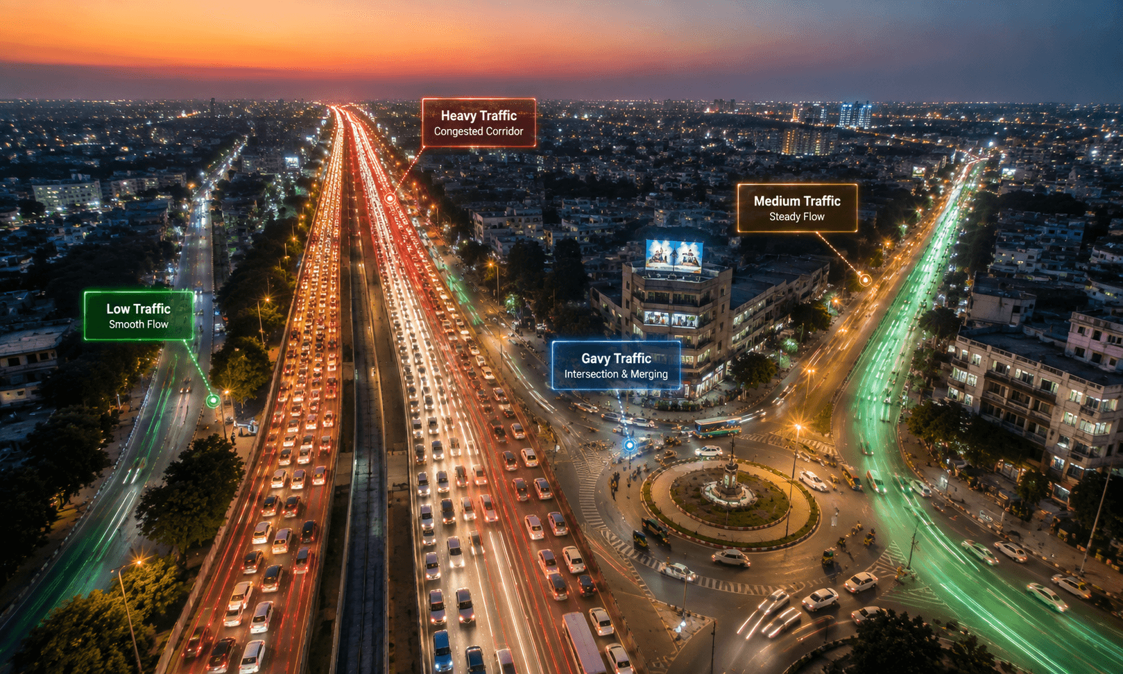 ASTraM smart traffic management — city traffic at night